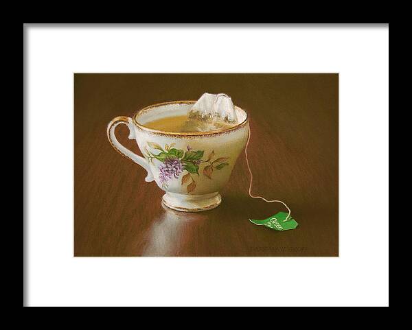 Teacup Framed Print featuring the painting Go Green Tea by Barbara Groff
