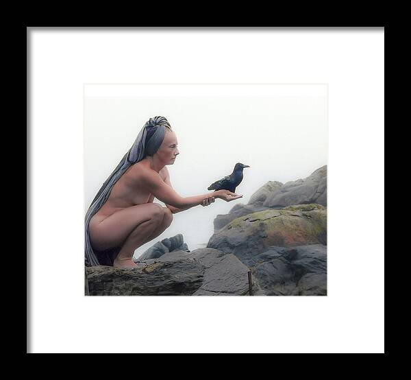 Nude Framed Print featuring the photograph Goddess with Raven by Ann Tracy