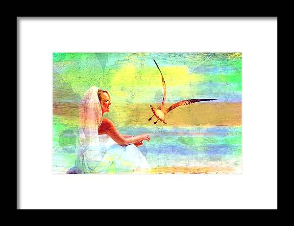 Bride And Seagull Framed Print featuring the digital art Goin To The Chapel by Carrie OBrien Sibley