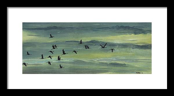 Cranes Framed Print featuring the painting Going Home by Arie Van der Wijst