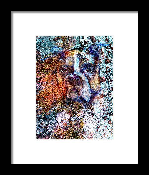 Boxer Dog Portrait Blue Orange Canine Complementary Color Surreal Dream-like Surrealism Fantasy Eyes Fantasy Daydream Framed Print featuring the digital art Going Home by James Huntley