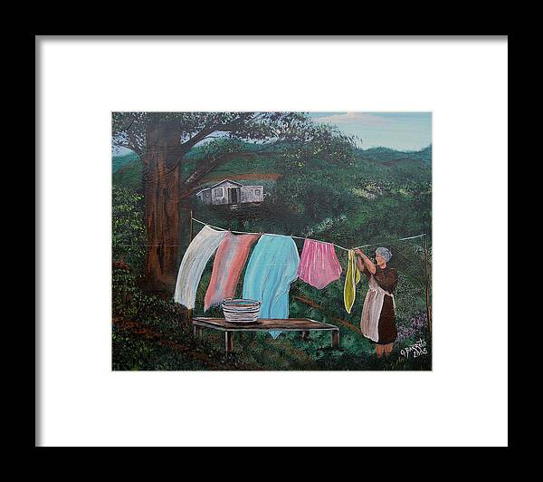 Elderly Woman Framed Print featuring the painting Going With The Flow by Gloria E Barreto-Rodriguez