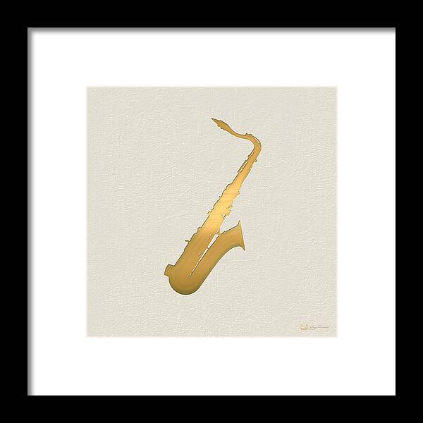 'tools Of The Trade' Collection By Serge Averbukh Framed Print featuring the digital art Gold Embossed Saxophone on Beige Background by Serge Averbukh