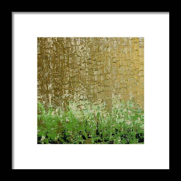 Gold Framed Print featuring the painting Gold Sky Green Grass by Linda Bailey