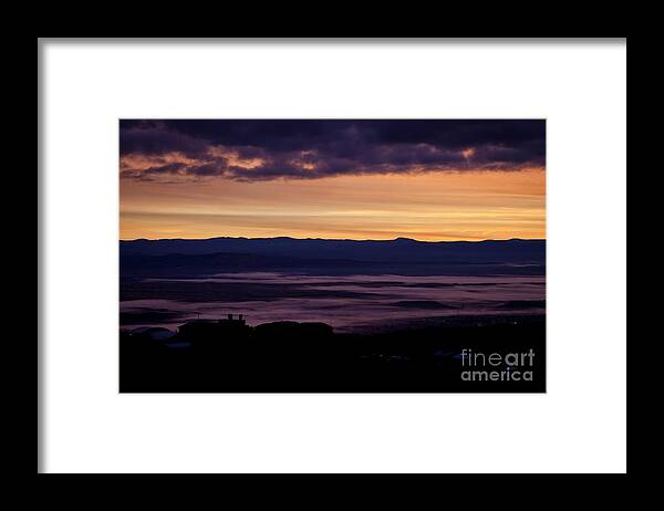 Sunrise Framed Print featuring the photograph Gold Sky Purple Fog Sunrise by Ron Chilston
