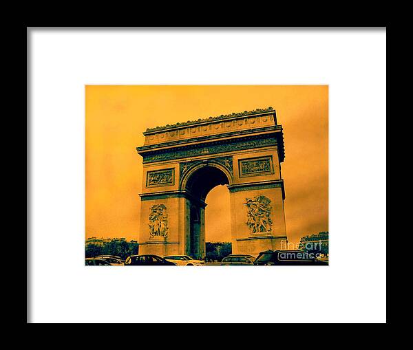 Arc De Triomphe Framed Print featuring the digital art Golden Arc de Triomphe by Marina McLain