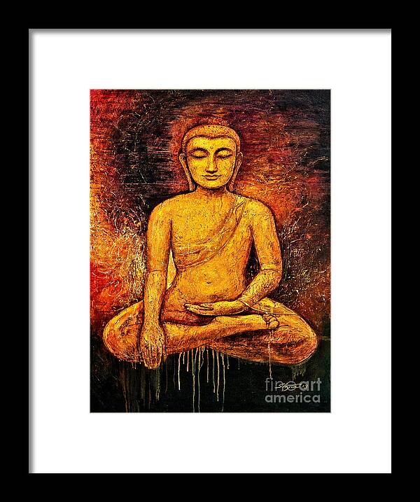 Buddha Framed Print featuring the painting Golden Buddha 2 by Shijun Munns