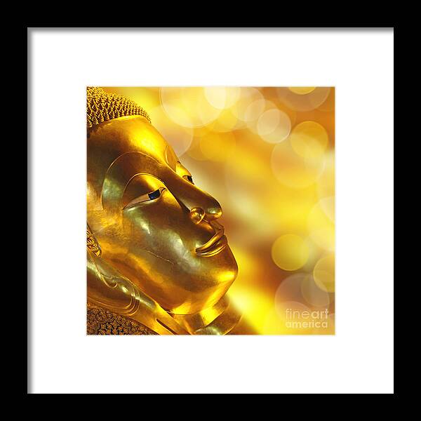 Buddha Framed Print featuring the photograph Golden reclining Buddha, Wat Pho temple, Bangkok, Thailand by Delphimages Photo Creations