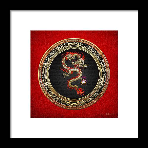 'treasure Trove' By Serge Averbukh Framed Print featuring the digital art Golden Chinese Dragon Fucanglong by Serge Averbukh
