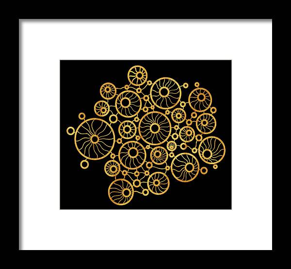 Gold Framed Print featuring the painting Golden Circles Black by Frank Tschakert