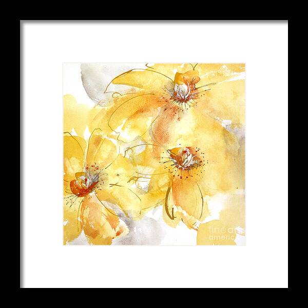 Original Watercolors Framed Print featuring the painting Golden Clematis 2 by Chris Paschke
