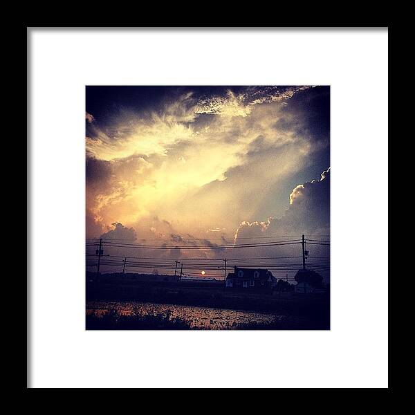 Sunset Framed Print featuring the photograph Golden Dusk Lake House by Michael Gonzalez