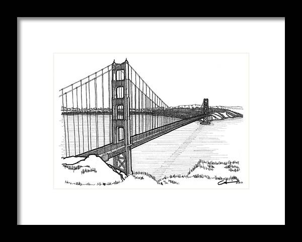 Sketch Framed Print featuring the drawing Golden Gate Bridge by Calvin Durham