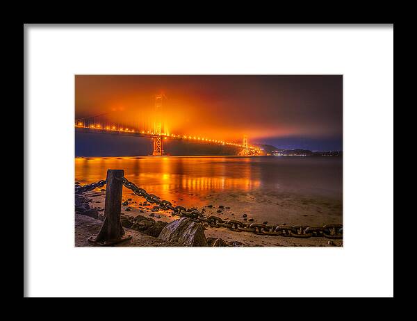 Goldengatebridge Framed Print featuring the digital art Golden Golden Gate Bridge by Michael Filippoff