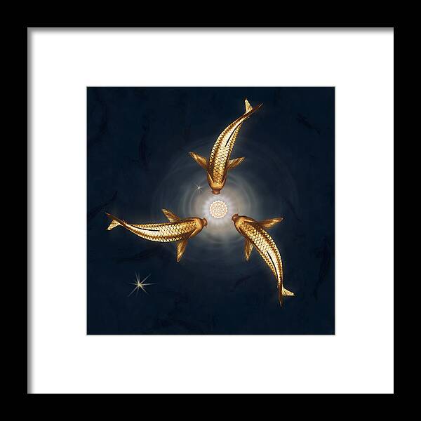 Abstract Framed Print featuring the digital art Golden Koi and Lotus by Deborah Smith
