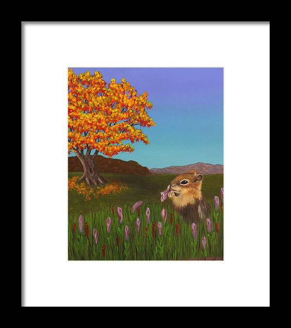 Squirrels Framed Print featuring the painting Golden Mantled Squirrel by Janet Greer Sammons