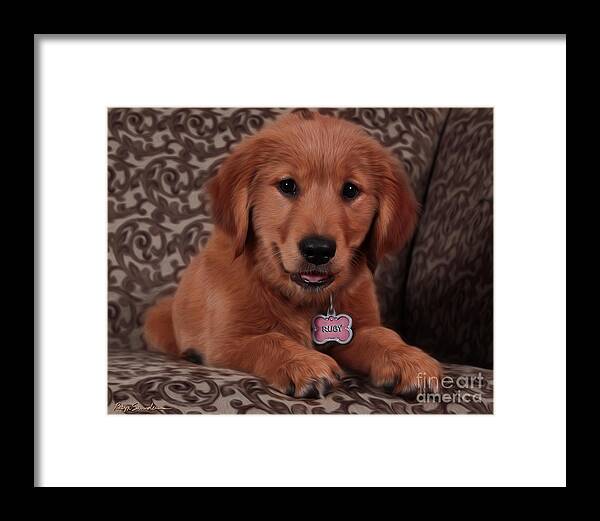 Dog Framed Print featuring the painting Golden Retriever Puppy by Robyn Saunders