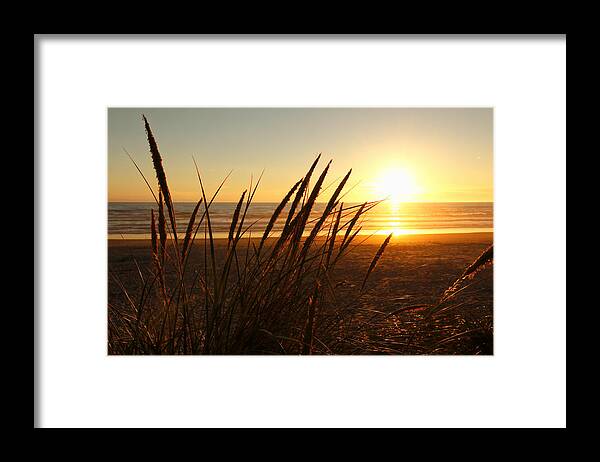 Sunset Framed Print featuring the photograph Golden Sunset Beach by Athena Mckinzie