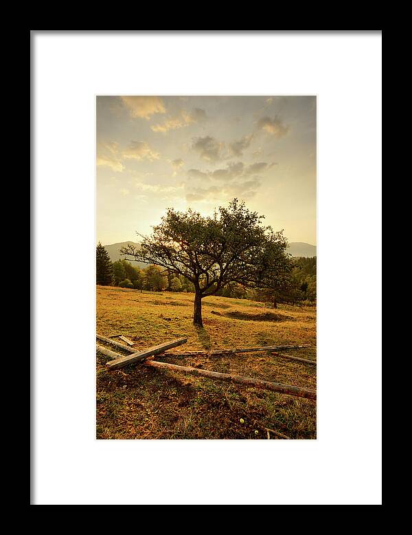 Scenics Framed Print featuring the photograph Golden Sunset On Rural Mountain Scene by Rezus