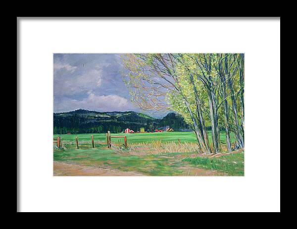 Birdseye Art Studio Framed Print featuring the painting Golden Willows - Spring by Nick Payne