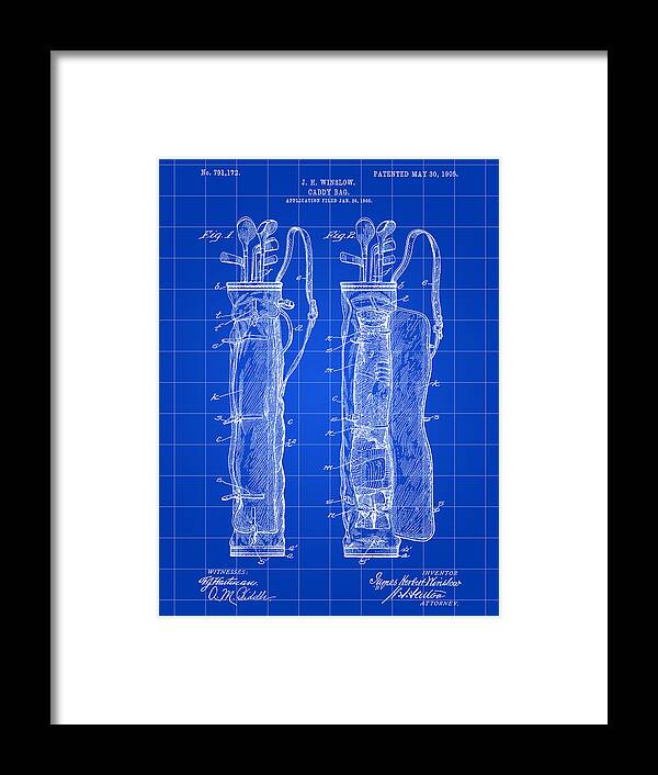 Golf Framed Print featuring the digital art Golf Bag Patent 1905 - Blue by Stephen Younts