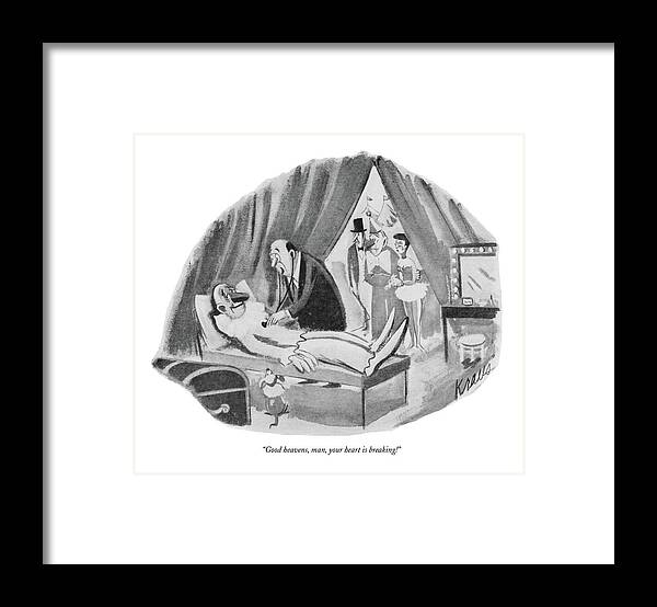 
(a Doctor Checks A Clown's Heart With A Stethoscope Framed Print featuring the drawing Good Heavens by Robert Kraus