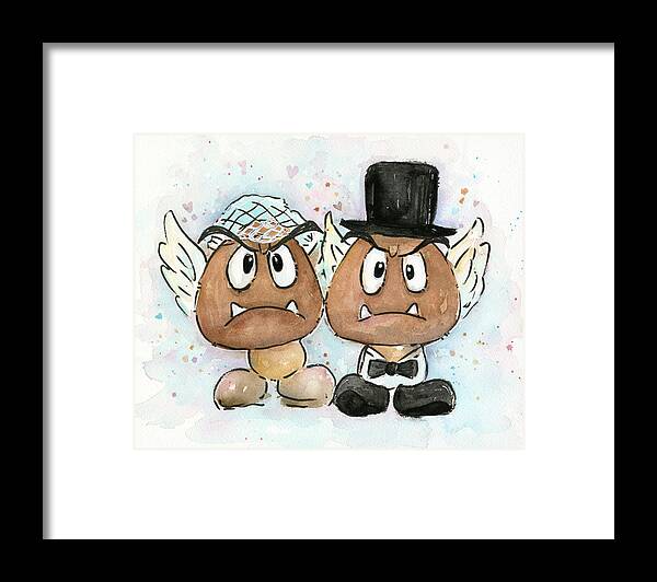 Goombas Framed Print featuring the painting Goomba Bride and Groom by Olga Shvartsur