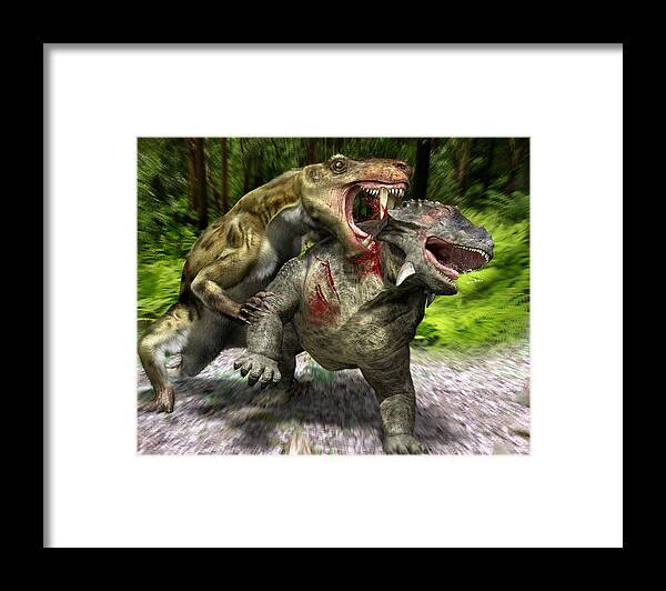 Gorgonopsian reptile attack, artwork by Science Photo Library