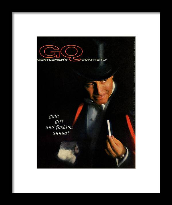 Fashion Framed Print featuring the photograph GQ Cover Of A Model Wearing Top Hat And Tailcoat by Casele-Chadwick