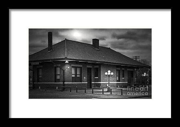 Rail Framed Print featuring the photograph Train Depot At Night - Noir by Robert Frederick