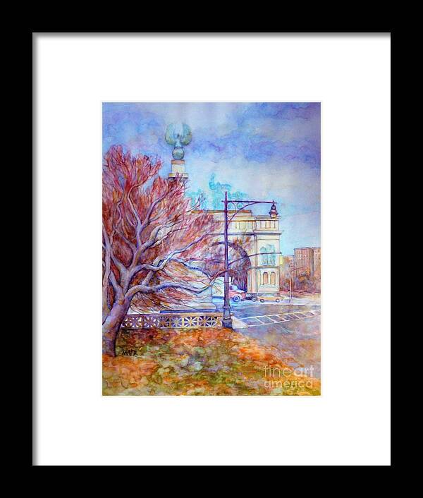 Park Slope Framed Print featuring the painting Grand Army Plaza with Lamppost and Tree by Nancy Wait