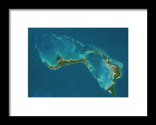Satellite Image Framed Print featuring the photograph Grand Bahama And Abaco Islands by Planetobserver/science Photo Library