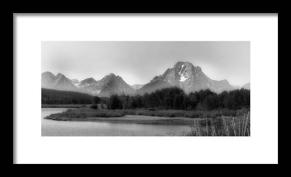 Grand Tetons Framed Print featuring the photograph Grand Tetons BW by Ron White