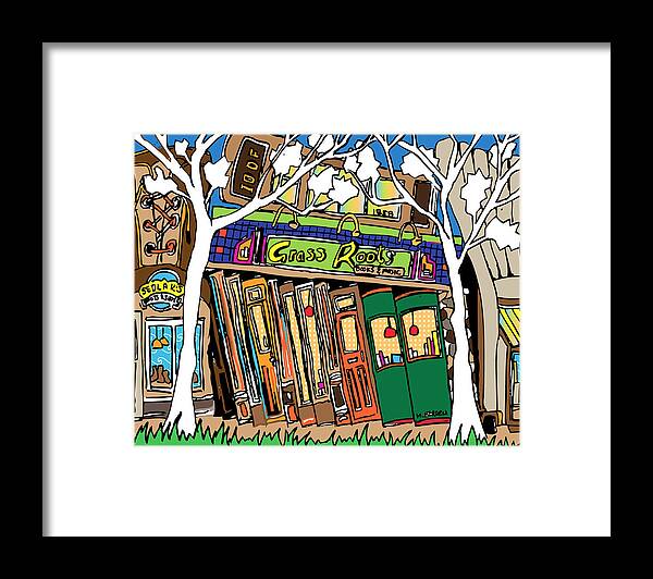 Grass Roots Bookstore Framed Print featuring the painting Grass Roots Bookstore by Mike Bergen