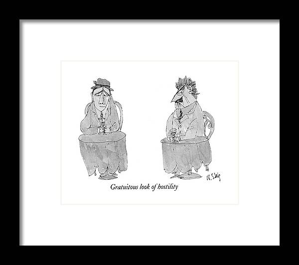 118835 Wst William Steig Gratuitous Look Of Hostility
 (three Scenarios: 'them There Eyes' - Woman's Coy Look Attracts A Man's Attention Framed Print featuring the drawing Gratuitous Look Of Hostility by William Steig