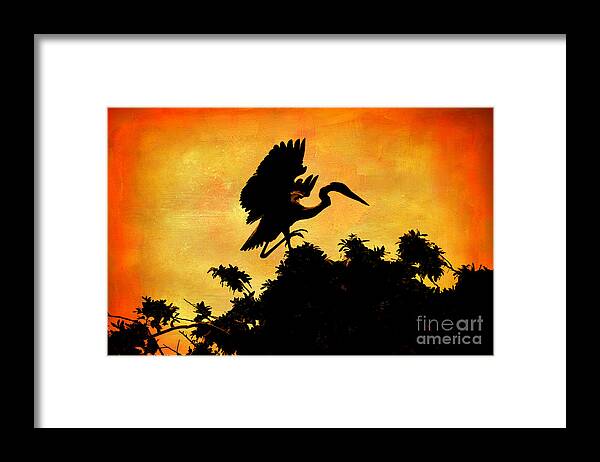 Heron Framed Print featuring the digital art Great Blue Silhouette by Jayne Carney