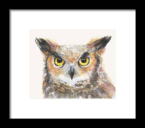 Owl Framed Print featuring the painting Great Horned Owl Watercolor by Olga Shvartsur