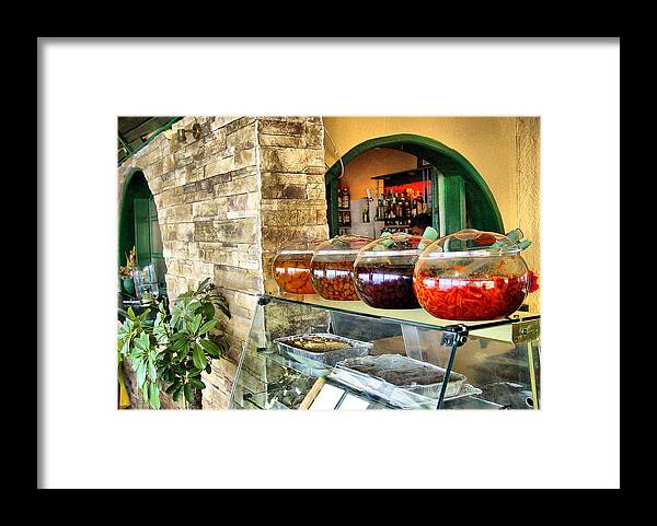 Olives Framed Print featuring the photograph Greek Isle Restaurant Still Life by Mitchell R Grosky