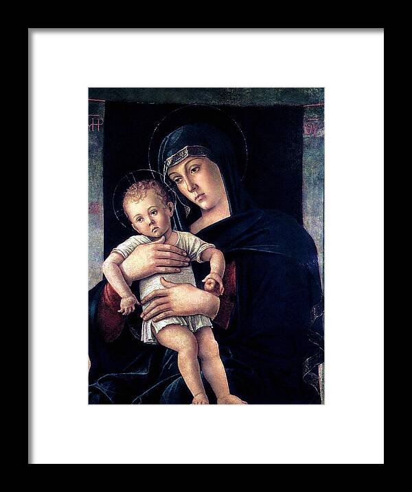 Greek Madonna Framed Print featuring the painting Greek Madonna With Child 1464 Giovanni Bellini by Karon Melillo DeVega