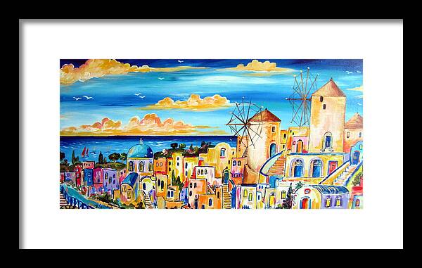 Greek Village Framed Print featuring the painting Greek Village by Roberto Gagliardi
