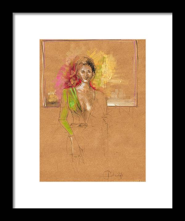 Woman Framed Print featuring the painting Green Blouse by Ertan Aktas