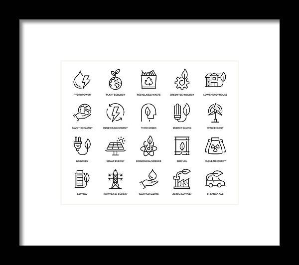 Environmental Conservation Framed Print featuring the drawing Green Energy Icon Set by Enis Aksoy