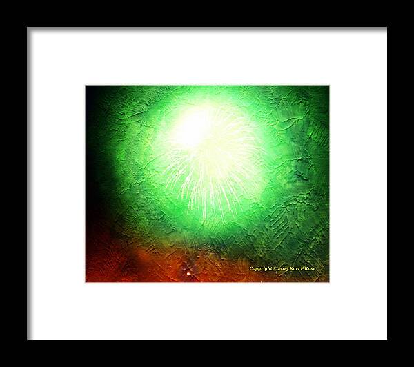Fireworks Framed Print featuring the photograph Green fireworks as a painting by Karl Rose
