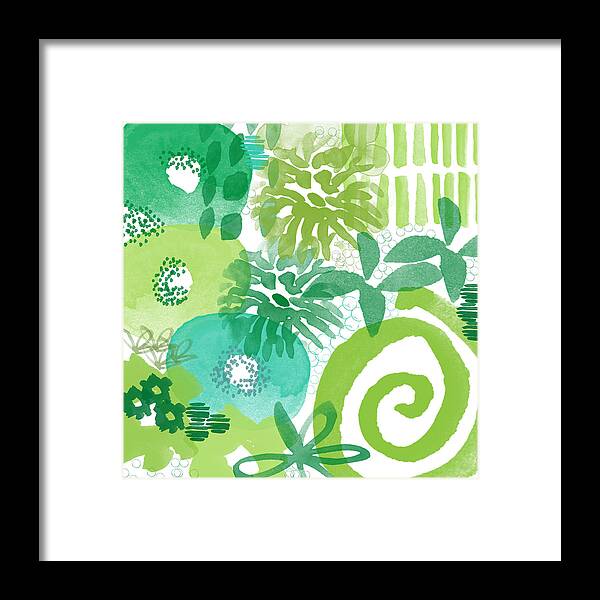 Floral Framed Print featuring the painting Green Garden- Abstract Watercolor Painting by Linda Woods