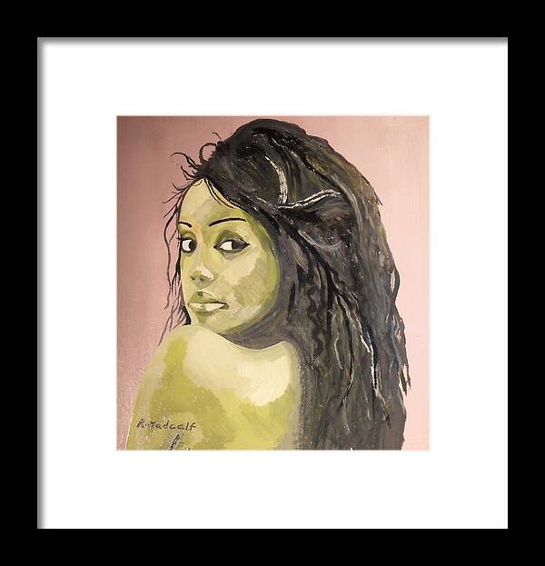Green Girl Framed Print featuring the painting Green girl by Roger Medcalf
