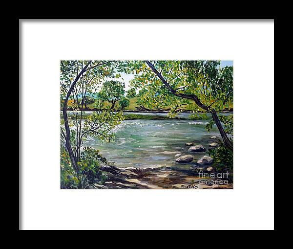 Riverbank Framed Print featuring the painting Green Hill Park on the Roanoke River by Julie Brugh Riffey