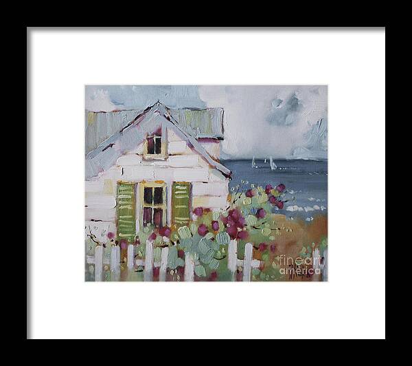 Print Framed Print featuring the painting Green Nantucket Shutters by Joyce Hicks