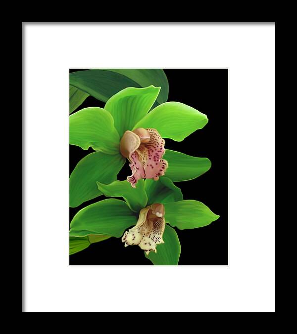 Green Framed Print featuring the mixed media Green Orchids by Anthony Seeker