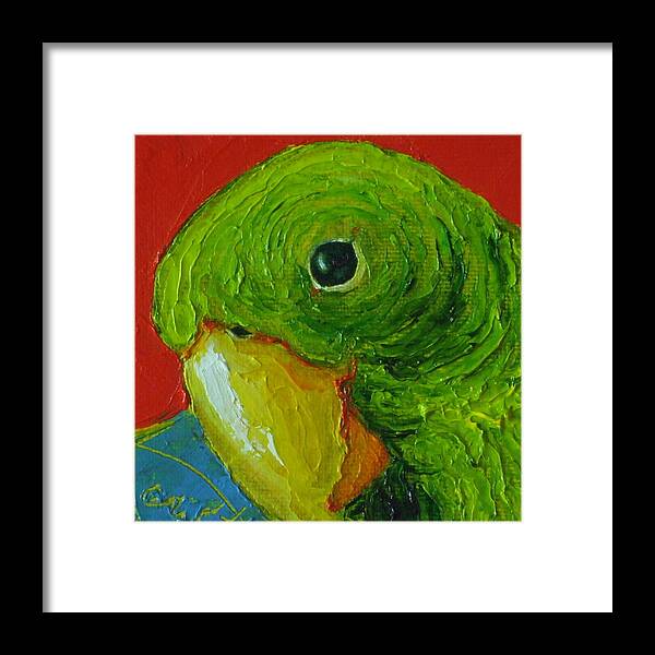 Green Framed Print featuring the painting Little Green Parrot by Paris Wyatt Llanso