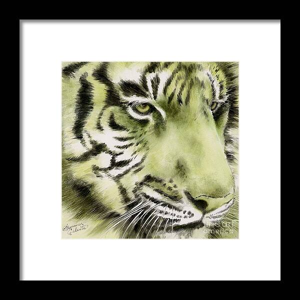 Tiger Framed Print featuring the painting Green Tiger by Summer Celeste